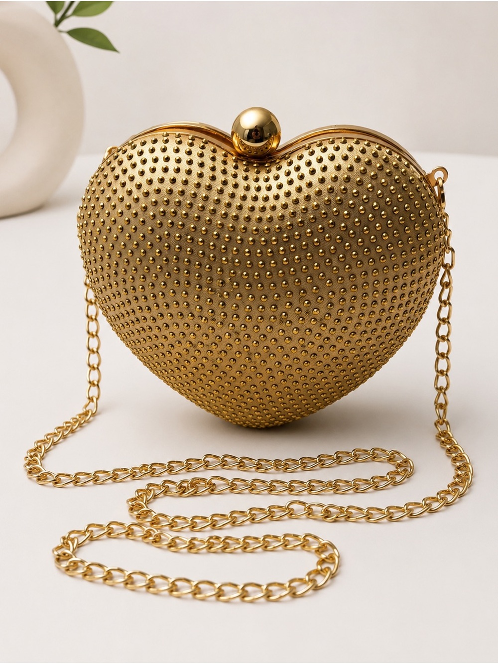 Nina Gold Heart Studded Mini Crossbody